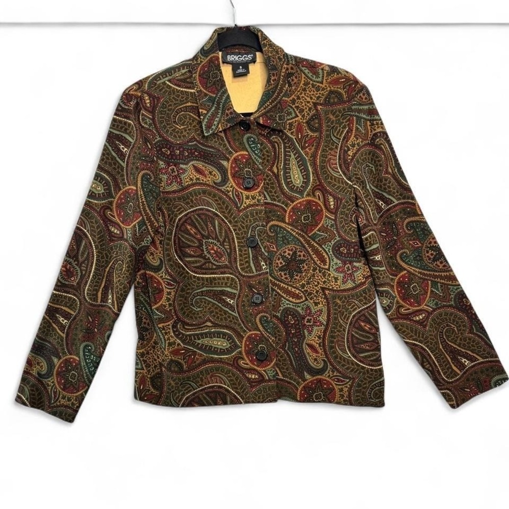 Vtg Briggs Paisley Jacket Psychedelic Hippie Boho Stretch Blazer Academia Sz S